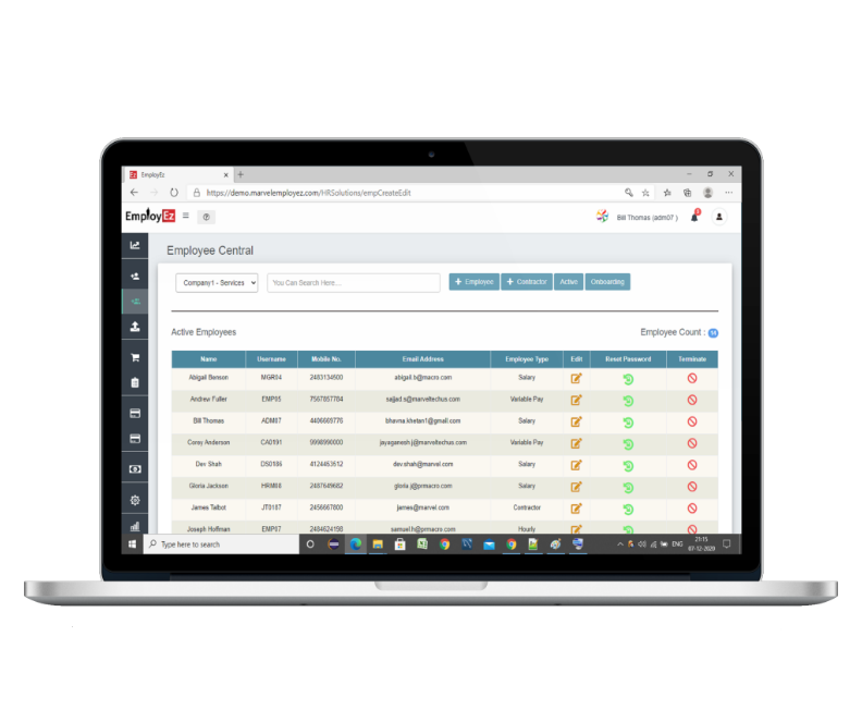 Changing screen displays EmployEz dashboard