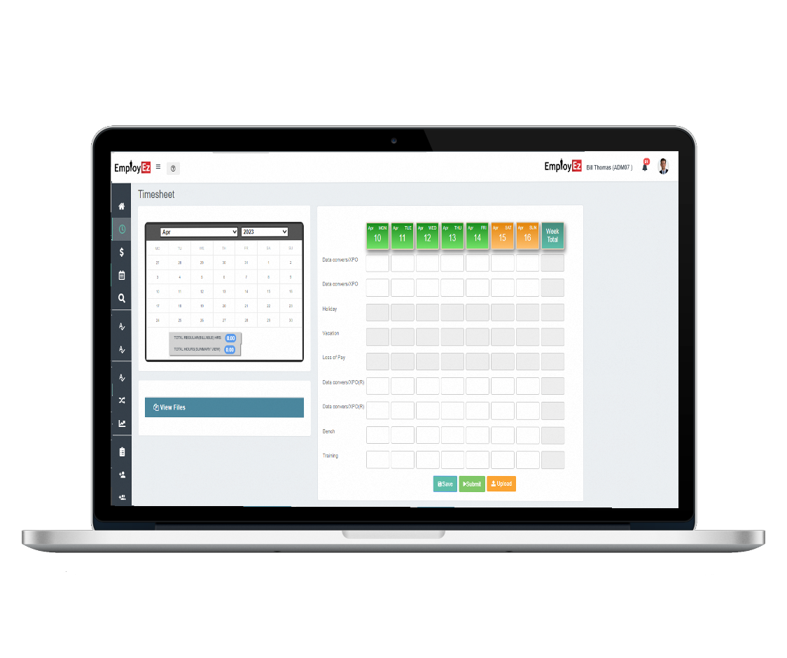 Changing screen displays EmployEz dashboard